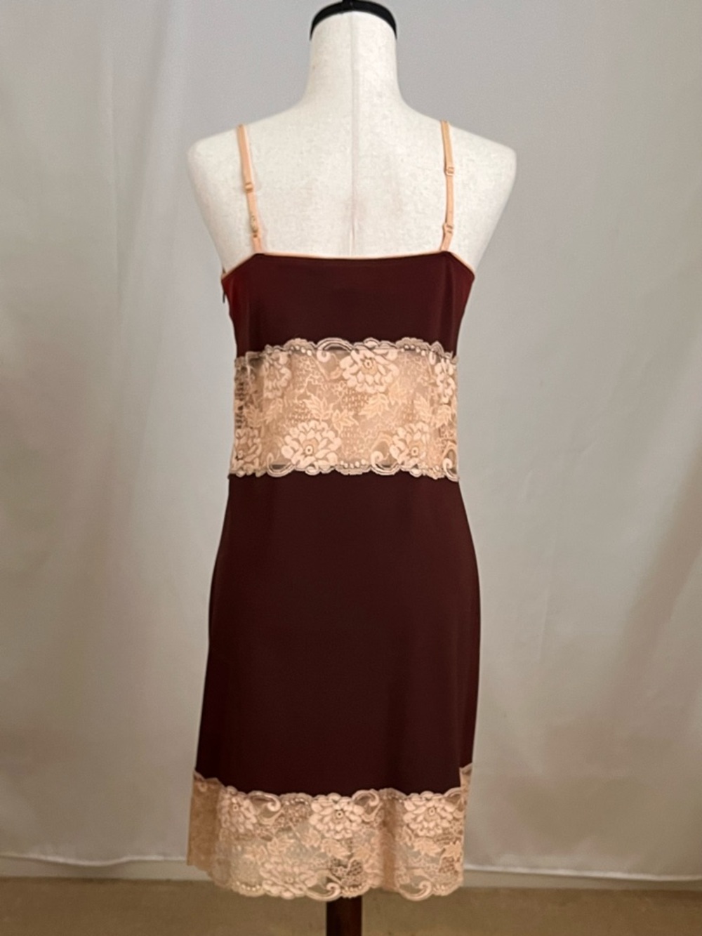 Vintage 90s D&G - Brown Slip Dress with Tan Lace Trim - 46 IT / U.S. 10 - Picture 3 of 16